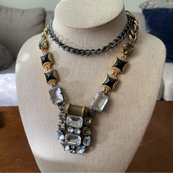 Stella and Dot Phoenix Statement Necklace Black and Gold Rhinestone Art Deco - Picture 3 of 7